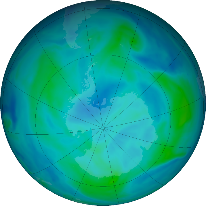 Antarctic ozone map for 27 February 2023